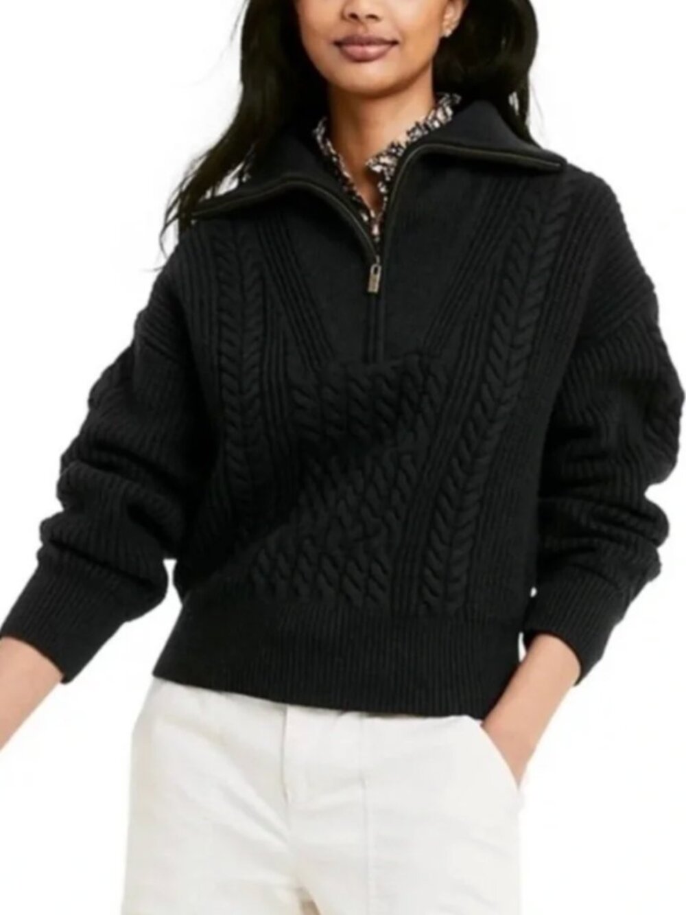 Nili Lotan x Target Black Cable-Knit Zip-Neck Sweater